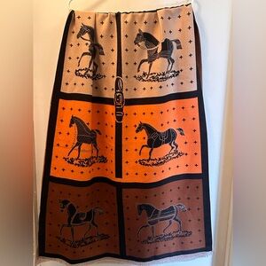 Elegant Horse Print Skirt - Orange and Brown